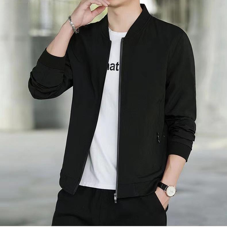 Men's Jacket Spring and Autumn Korean-style Casual Baseball Jacket Collar Coat Solid-color Top Men's Fashion Trend