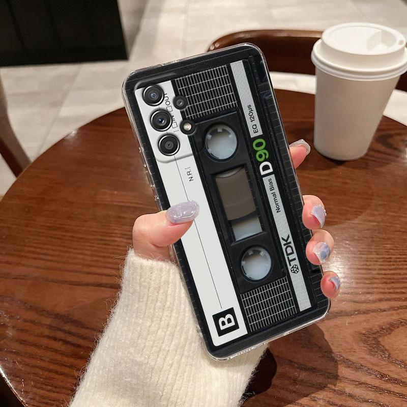 Vintage Music Tapes Cassette For Samsung Galaxy A55 Case A54 A52 A53 5G A15 A14 A13 A21S A23 A51 A34 A35 A33 A32 A72 Clear Cover