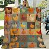 1pc Vintage Rooster Plaid Print Flannel Blanket Soft Warm Allseason Throw with Colorful Rooster And Farmhouse Design, Multiuse for Sofa, Bed, Office, 