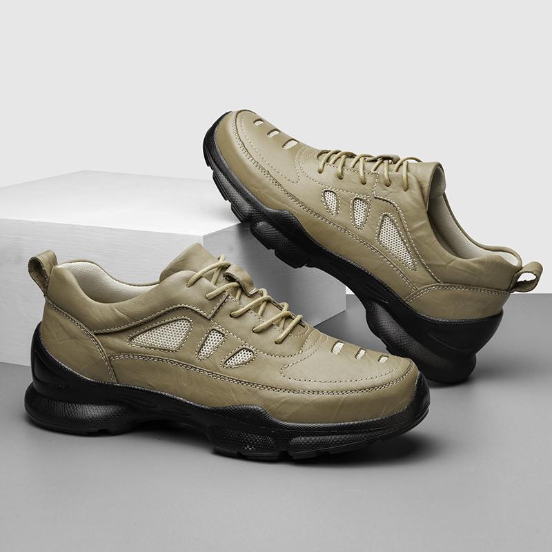 Fashion Designer Men's Genuine Leather Oxford Casual Shoes Outdoor Lightweight Hollow Out Shoes Men's Thick Soled Sneakers Mo-53