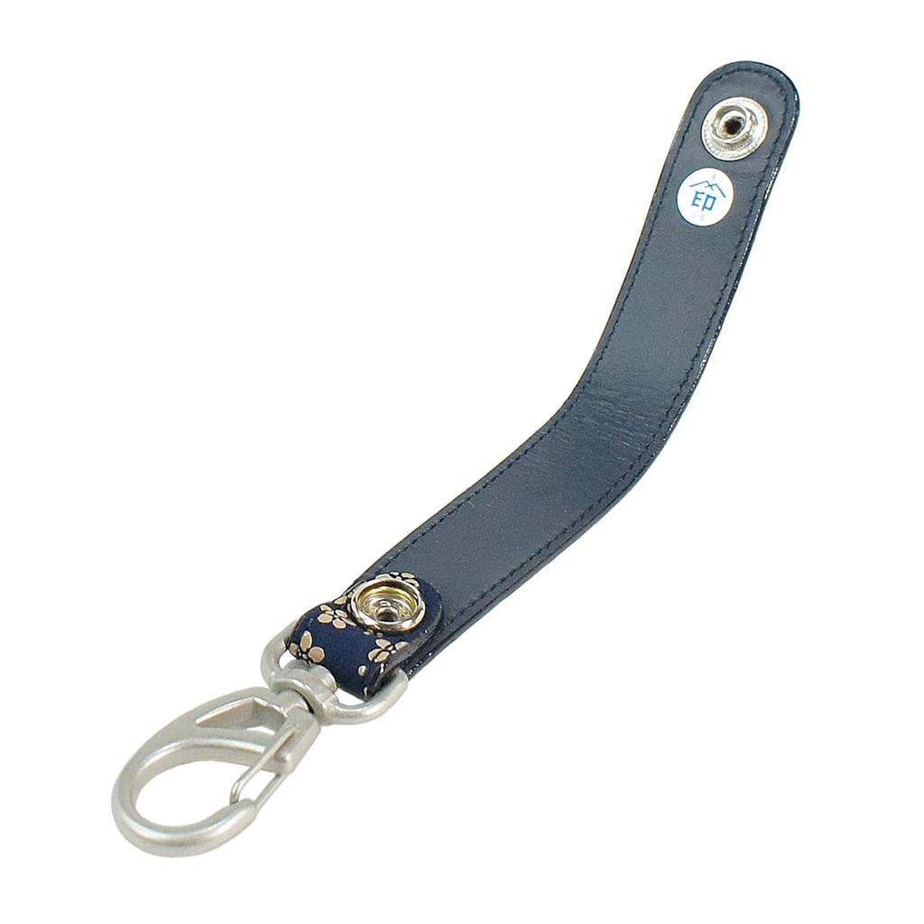 [Inden-ya] Inden Belt Strap Keychain B, Deerskin, Navy Blue with White Lacquer, Forget-me-not Pattern, 4701-14-181