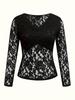 Cross-Border Women's European/American Lace Top - Sexy, Solid Color, See-Through Mesh, Long-Sleeved for Hot Girls.