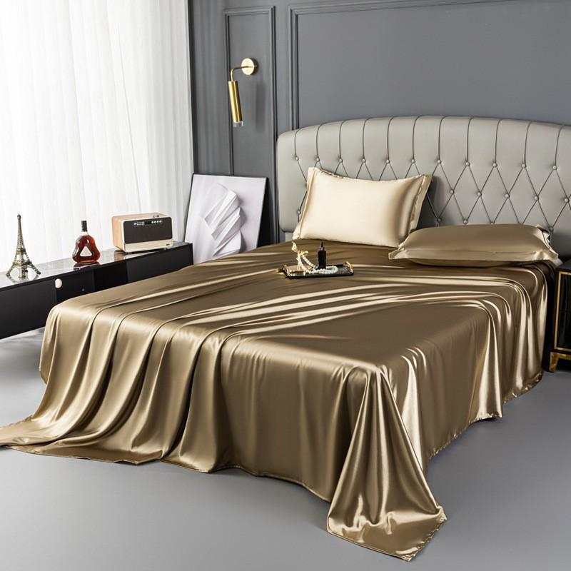 Luxury Natural Mulberry Silk Double Bed Sheet Set Stain High-End King Size Bedsheet Sets Home Solid Color Soft Smooth Bed Cover