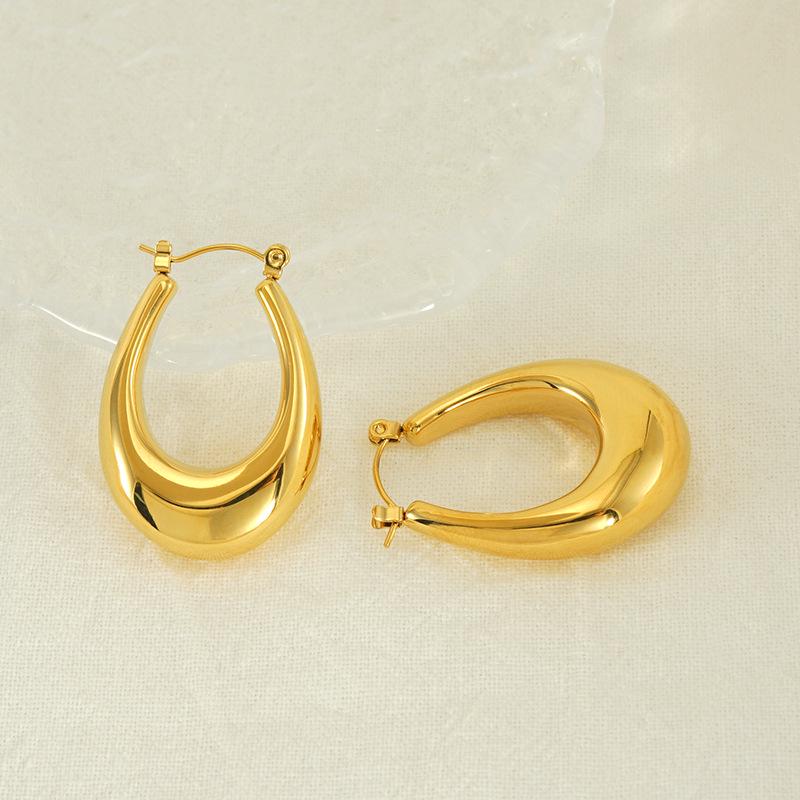 18K Gold Titanium Steel Minimalist Polished Earrings for Women - European, American & South American Fashion