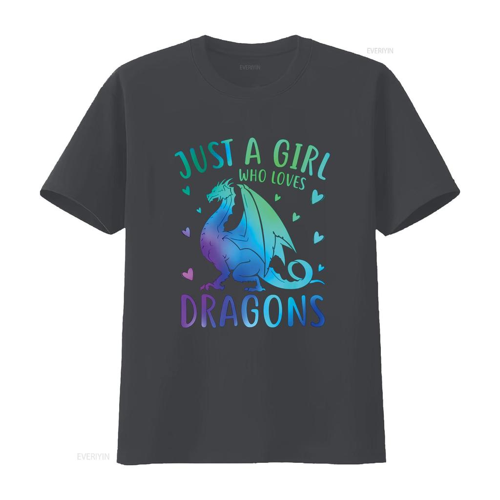 Cute Just A Girl Who Loves Dragons Women and Girls T Shirt vintage Washed fashion graphic Slightly Casual Stylish Versatile