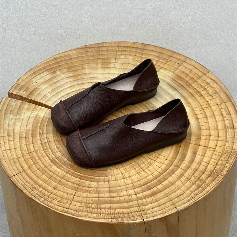 Fashion Brown Leather Pure Handmade Shoes The Retro Art Mori Girl Shoes Women's Casual Flats Shoes Two Way To Wear