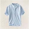 Men S Casual Solid Color Short Sleeve Stand Collar Loose Fit Shirt