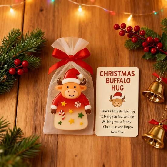 Christmas Pocket Hug Gift Mini Buffalo Pocket Hug Token with Heartwarming Cards Emotional Support Gifts for Friends Family