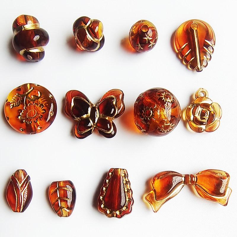 Retro Amber Gold-Inlaid Rose Mirror Heart Beading Supplies