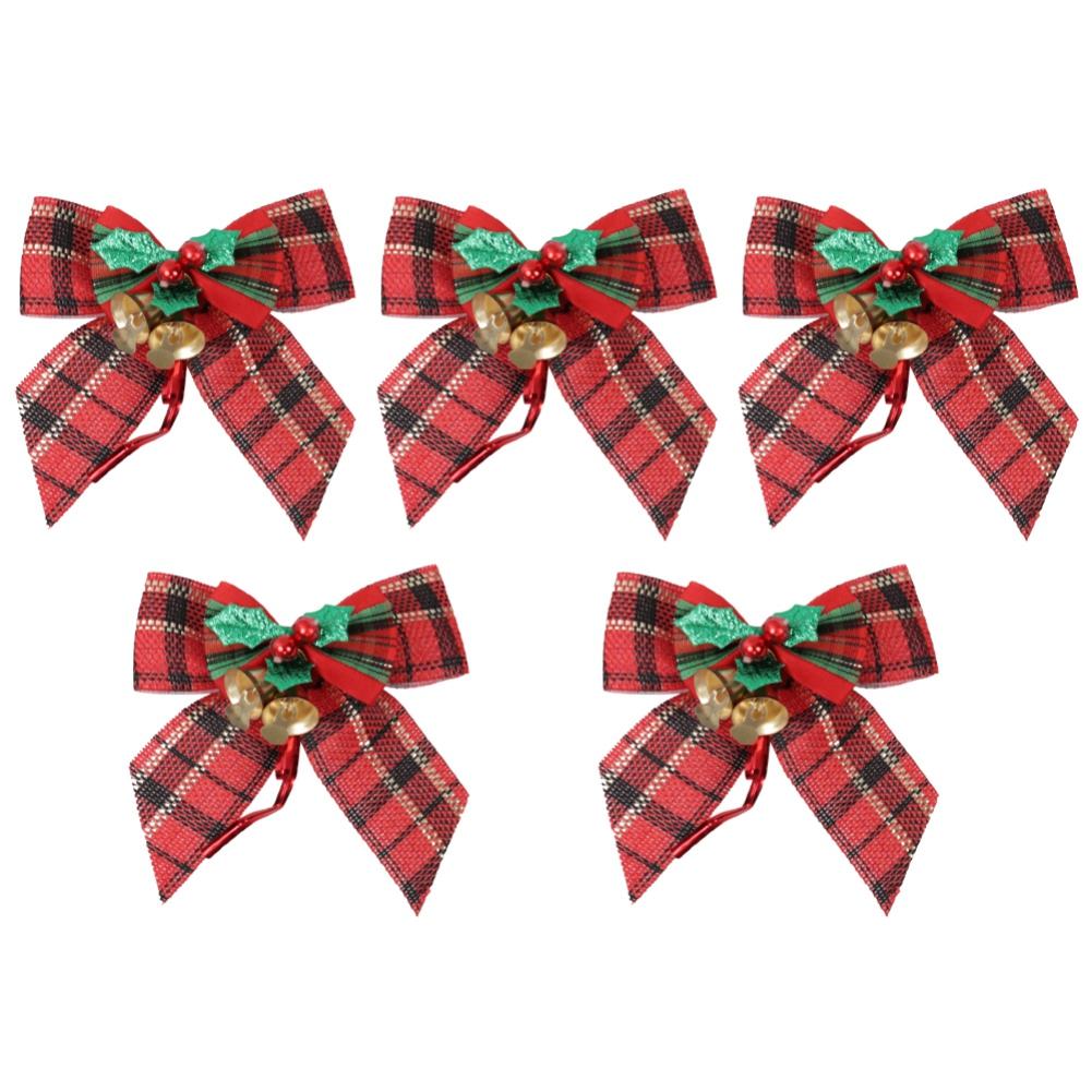 5 Pieces Christmas Bow with Bells, Tree Bow Christmas Wreath Festival Wedding Party Bowknot for Christmas Decoration