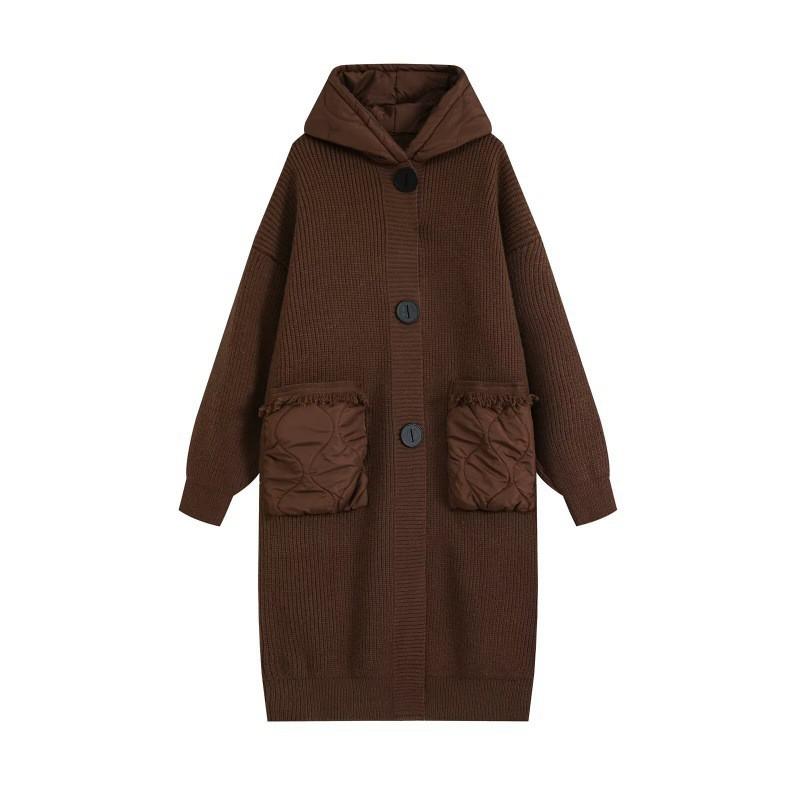 Womens Oversized Hooded Longline Knit Coat Winter 2026 Warm Cotton-Padded Casual Outerwear