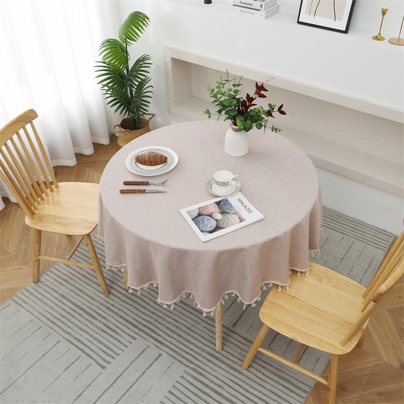 Runde Tischdecke Polyester + TPU Wasserdicht Schmutzabweisend Ölfest Tischdecke Outdoor Picknick Essen Quaste Tischdecke