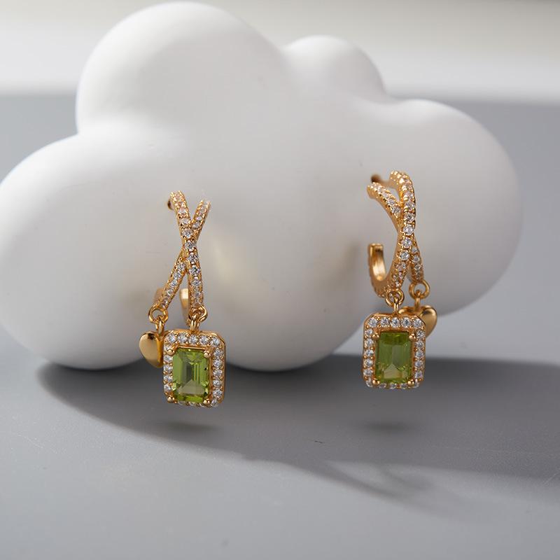 S925 Sterling Silver Natural Colored Treasure, Sugar Cube Stud Earrings, Ear Jewelry Gifts, Light Luxury, Elegant Niche Temperament, High-End Earrings