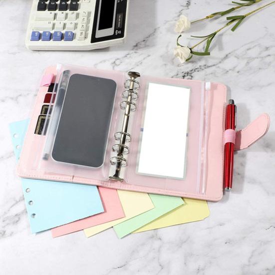 1 Set Budgets Planner Handbook Transparent Pockets Waterproof Faux Leather Receipt Coupon Cash Envelope Binder Office Supplies