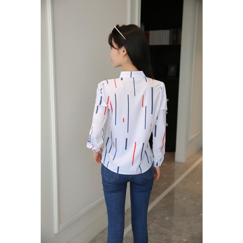 YYFS Dámská móda Ležérní Jaro Podzim Pruhovaný potisk Dlouhý rukáv Halenky a košile POLO Výstřih