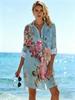 Women's Plus Size New Long Sleeve Printed Shirt Loose Fit Button Collar Beach Printed Shirt, Casual Plus Size Shirt