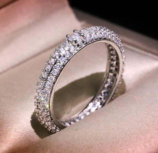 Fashion Shiny Real  Sterling Silver Rings for Women Classic AAA Zircon Promise Love Wedding Ring Female  Gift Anel