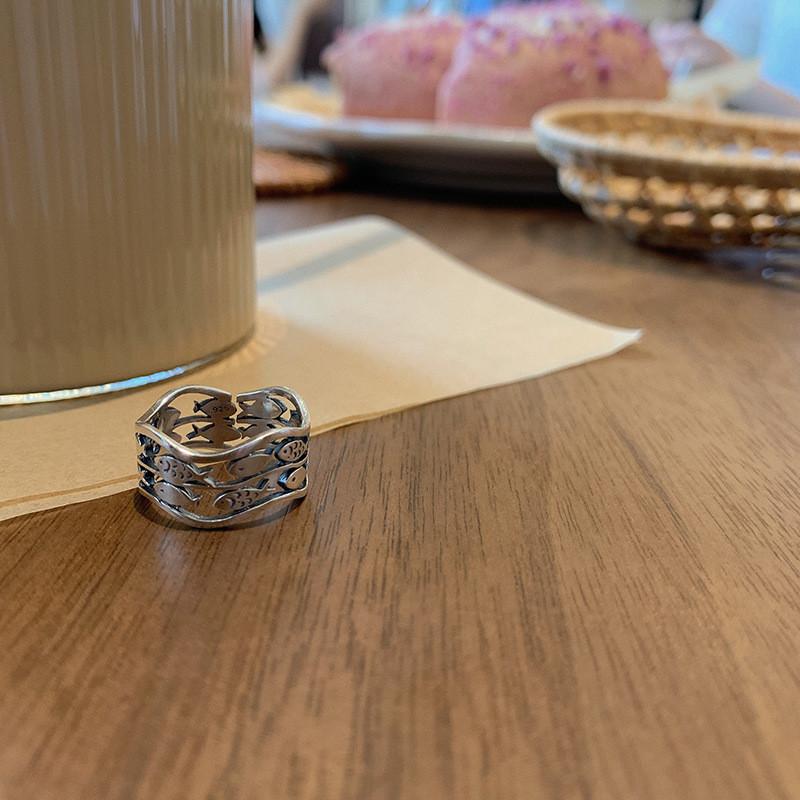 Sterling Stunning 925 Silver Double Layer Fish Vintage Ring With Unique Expression Design