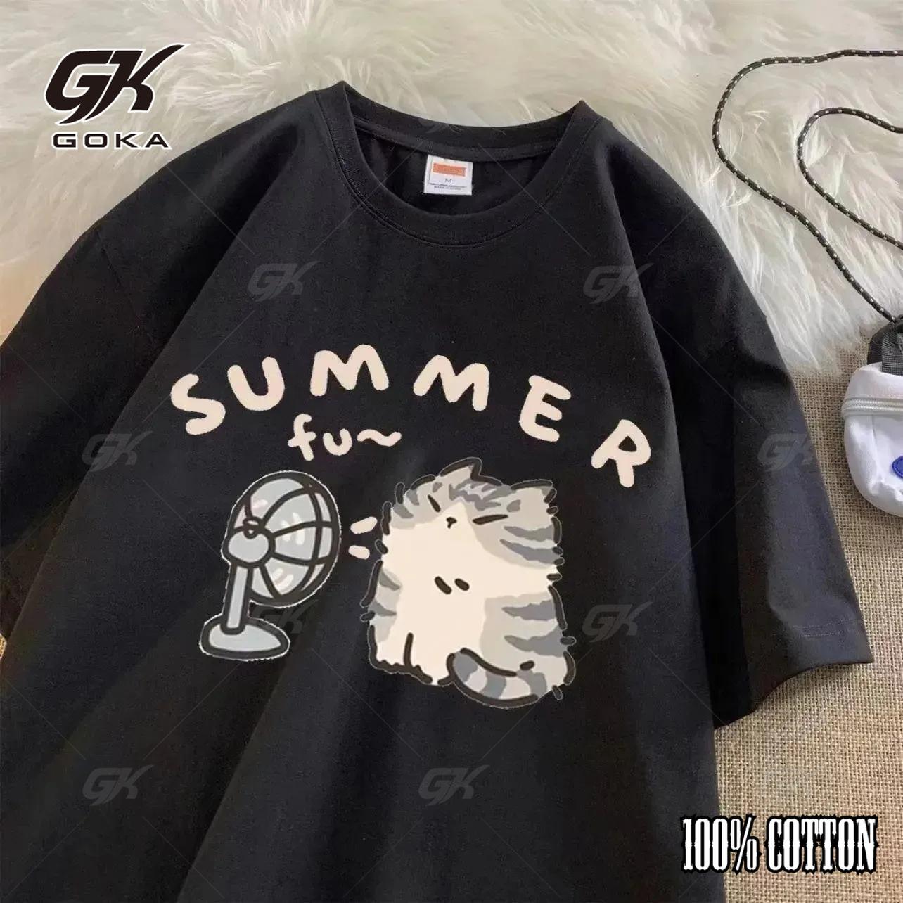 

2024 Vintage Fan Cat and Women Cotton Printed Anime Funny Men T-Shirt Hip Hop Fashion Casual Plus Size Y2k Men s T Shirts Tops 4XL