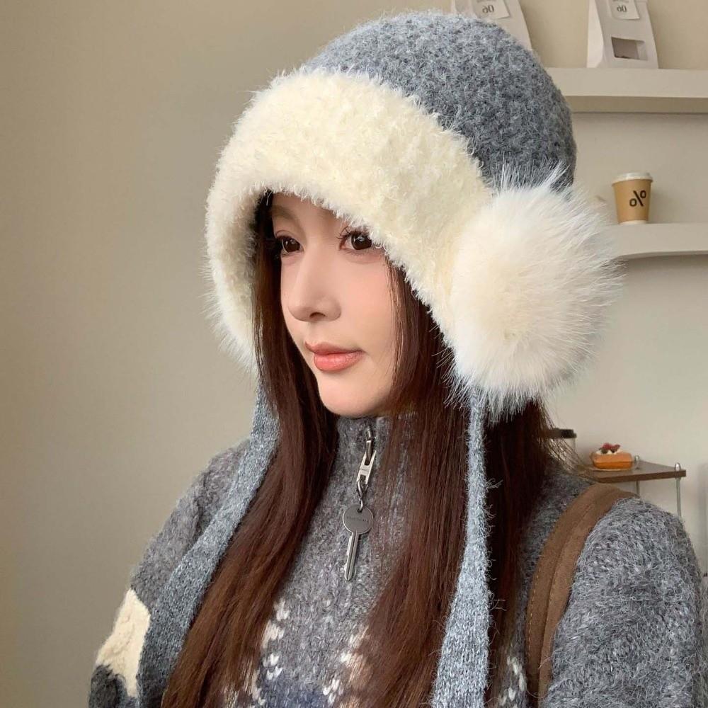 Solid Color Plush Earflap Cap Premium Plush Fluffy Warm Hat Winter Knit Hat  Chilly Days