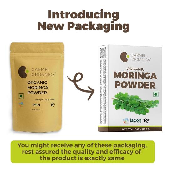 CARMEL ORGANICS Moringa Leaves Powder (340 Grams) | Jaivik Bharat Certified | Moringa Oleifera| Non GMO | No Added Preservatives