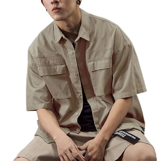 Hem Kurzarm Taschen Einfarbig Locker Knöpfe Hemd für die Schule