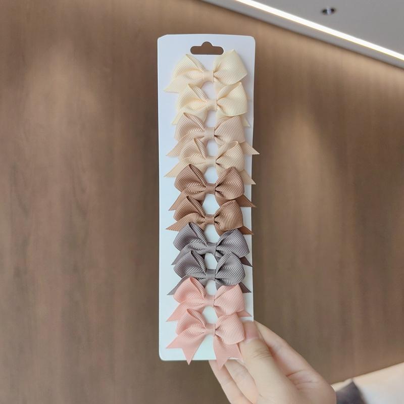 10Pcs/Set Colorful Grosgrain Ribbon Bow Hair Clip Girls Lovely Cheer Bowknot Hairpin Barrettes Headwear Baby Hair Accessories