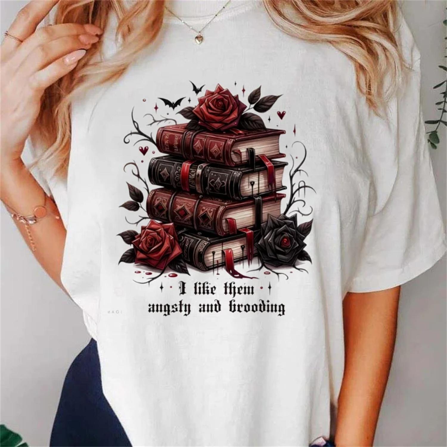 

Books and Roses Women s Retro T-Shirt Short Sleeved Printed Top Cute Women s T-Shirt Basic Fashion Tee Trendy Short Sleeved Top XXXXXL білий