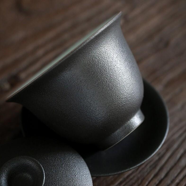 150ml Ceramic Lid Bowl Black Clay Tea Bowl Creative Handheld Lid Bowl