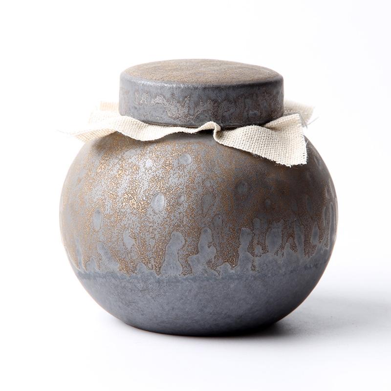 Retro Gilded Ceramic Tea Canister Portable Sealed Storage Jar Home Desktop Decorative Jar Large Capacity Food Storage Container