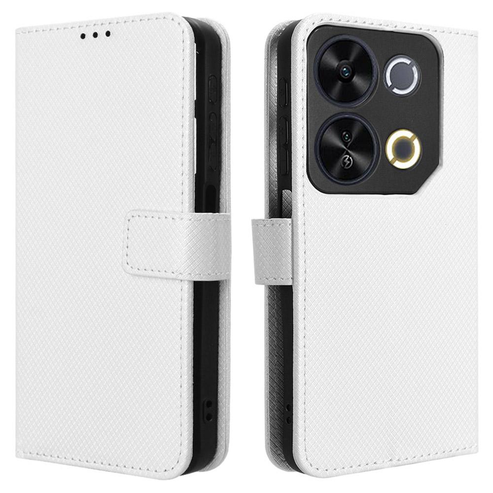 

For itel P65 P671L Case PU Leather Diamond Texture Wallet Phone Cover White