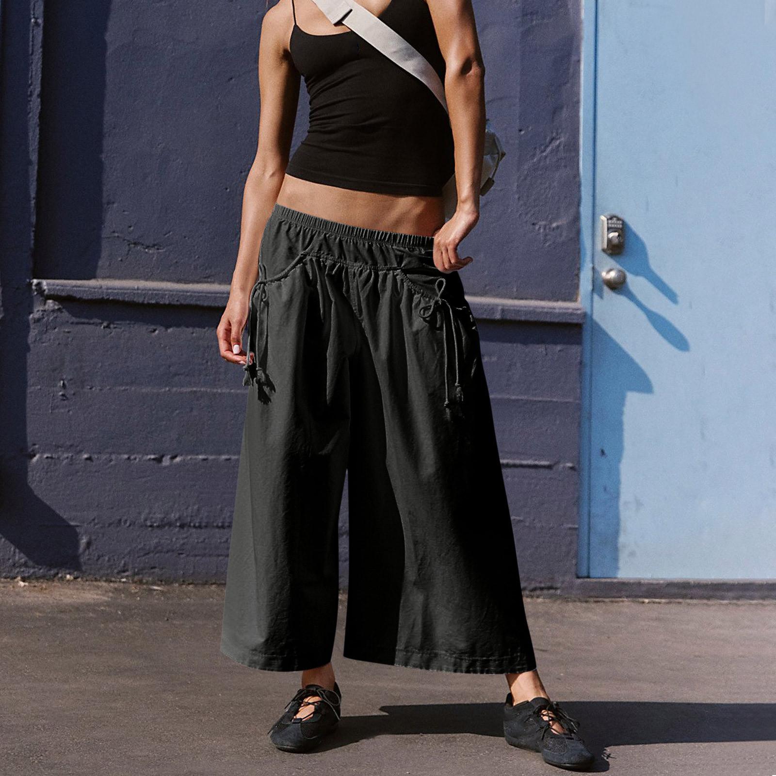 

Women s Loose Wide Leg Track Pants Step By Step Pants Summer Wide Leg Casual Pant With Big Ruched Pockets L чёрный