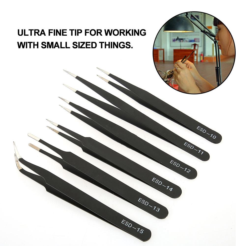 6PCS Anti static Tweezers Stainless Steel Tweezer Maintenance Tool