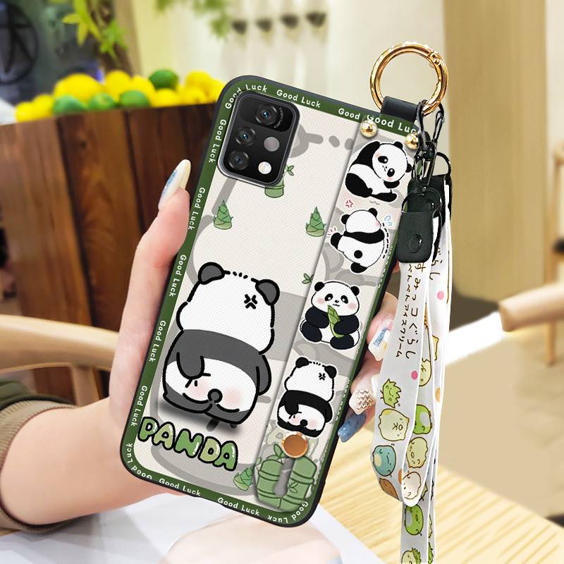 Panda Cartoon Phone Case For UMIDIGI A11 Pro Max Soft Case Wristband Ring Dirt-resistant Silicone Shockproof Wrist Strap