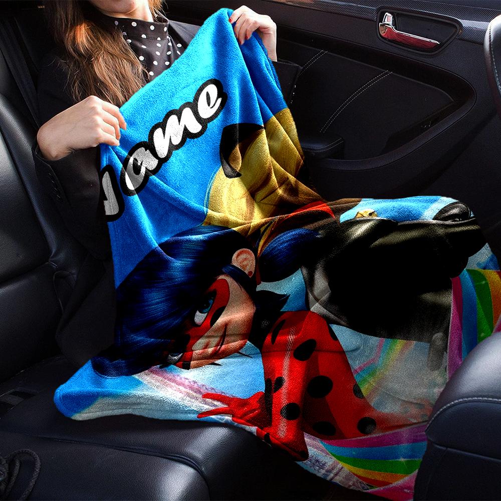 Custom Name Miraculous Tales of Ladybug Cat Noir Theme Printed Blanket - Perfect for Couch, Bed, Travel & Outdoor Use | Machine Washable, Cozy & Durab