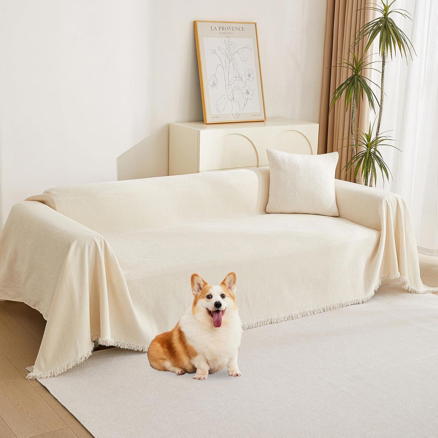 

Classic Solid Chenille Sofa Cover Anti-Scratch Durable Dustproof Couch Slipcover Pet-Friendly Washable Sofa Towel Protector 180x130cm