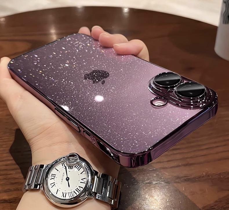 Glitter Transparent Drop-proof Case with Lens Film for iPhone 16/17 Pro Max