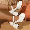 Bowtie Super High Heel Pumps for Women Lolita Style Patent Leather Chunky Platform Pumps Autumn Ankle Buckle Mary Janes Shoes