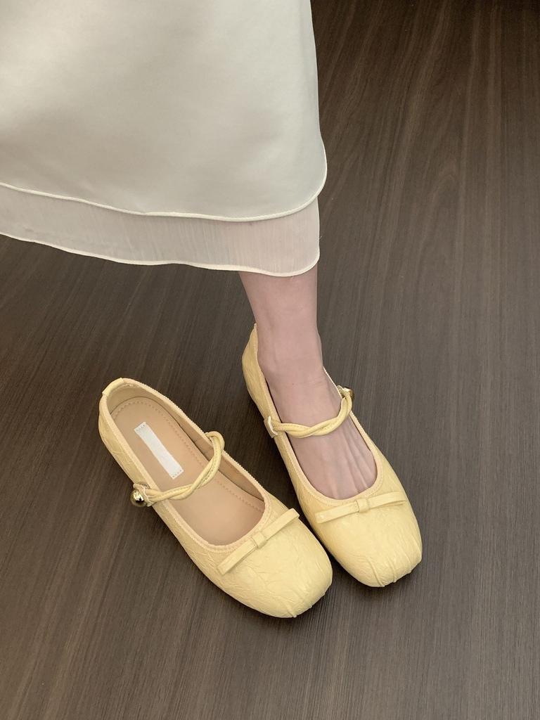 Inner Height Increase Silver Mary Jane Shoes Women's Head Bow Light Mouth Single Shoes