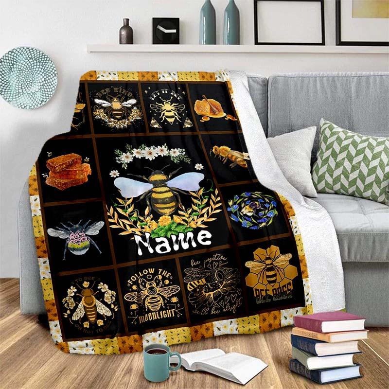 Bee Customize Your Name Blanket Warm Comfortable Soft Blanket For Chair Office Sofa Bed Sofa Office Camping Suitable For Gifting Relatives And Friends