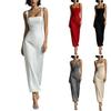 Ärmelloses Midi-Kleid für Damen mit quadratischem Ausschnitt, tailliert, einfarbiges Trägerdesign, elegant, lässig, Partykleidung für Sommer und Frühling