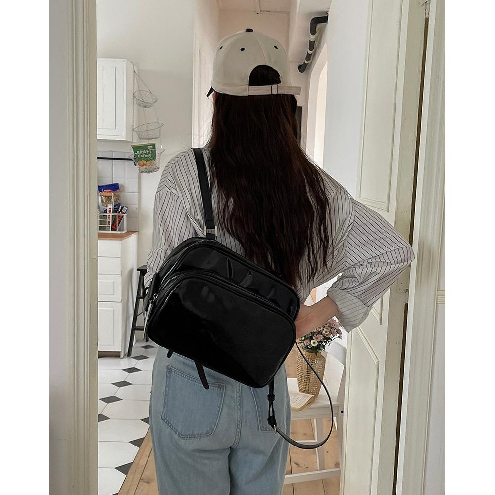 

Яркий рюкзак для лица Женский Летний Новый Черный ПУ Модный Маленький Рюкзак Повседневный Универсальный Квадратный Рюкзак 28X17X11