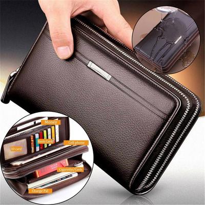 Business Men Wallets Leather Cell Phone Purse Hand Bag Zipper Large Card Holders