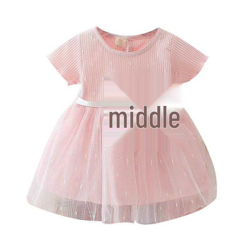 Baby Girl Solid Color Princess Dress: Infant & Toddler Summer Mesh Patchwork Outfit (0-3 Years)