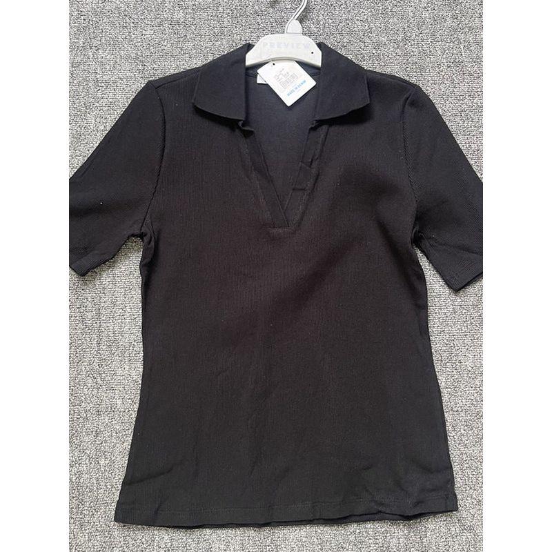 Genuine Export Surplus European and American Striped Stretchy Slim-Fit Comfortable Cotton Women's Summer Polo Collar Short-Sleeve T-Shirt