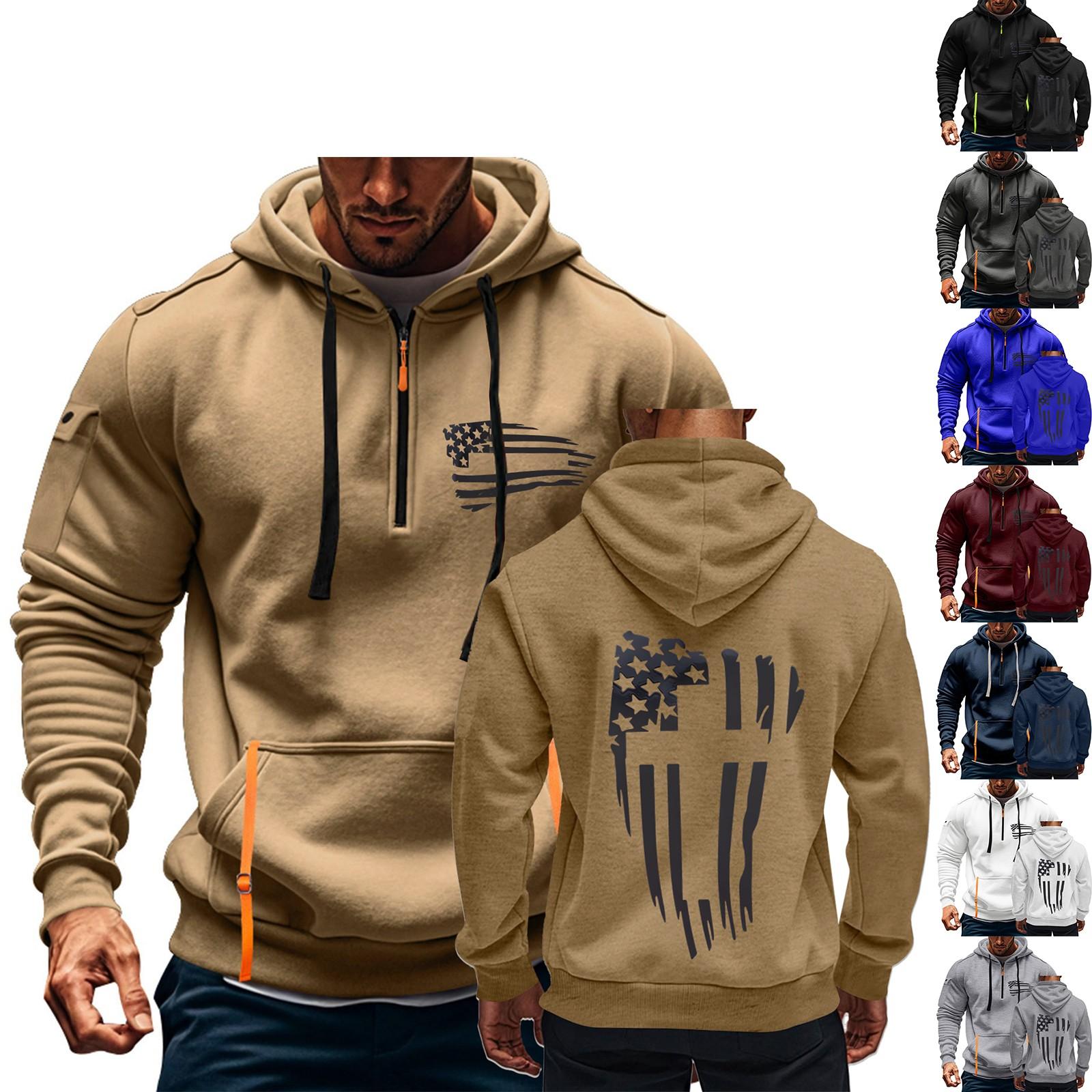 

Flag Print Hoodie For Men Hoodie Zipper Pullover For Men Sport Plus Size Casual Hoodie L