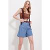 Women's Beige Straw Knit Belted Gabardine Shorts Alc-x10271