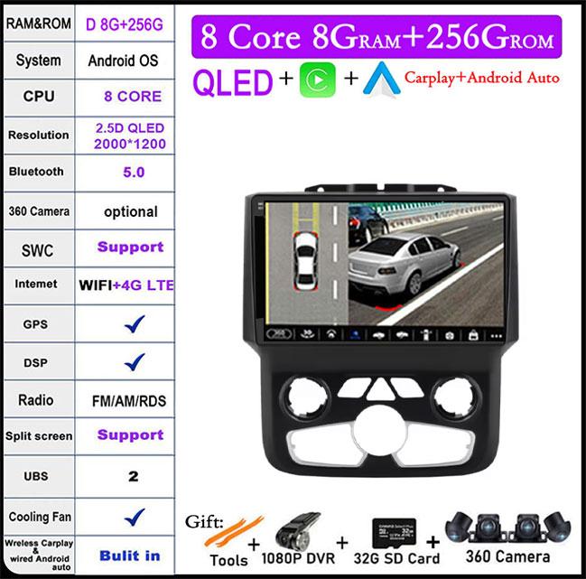 Radio auto Android Auto de 9 inch Pentru Dodge Ram 1500 2500 3500 2013-2018 Carplay Ac Manual Stereo Navigație Carplay Ecran Tactil BT