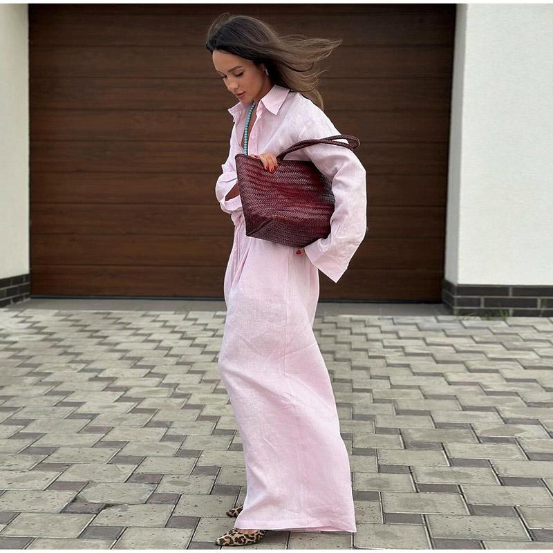 Women's Pure Cotton Shirt and Pants Set Casual Solid Color Women's Set V-neck Button Decoration Sweet Style Spring and Summer New Women's Clothing