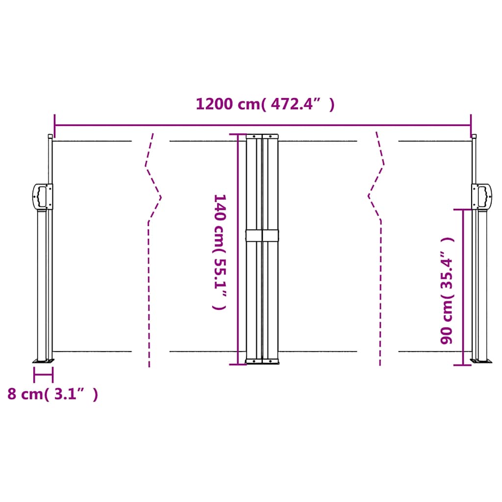 Retractable Side Awning Black 140 x 1200 cm